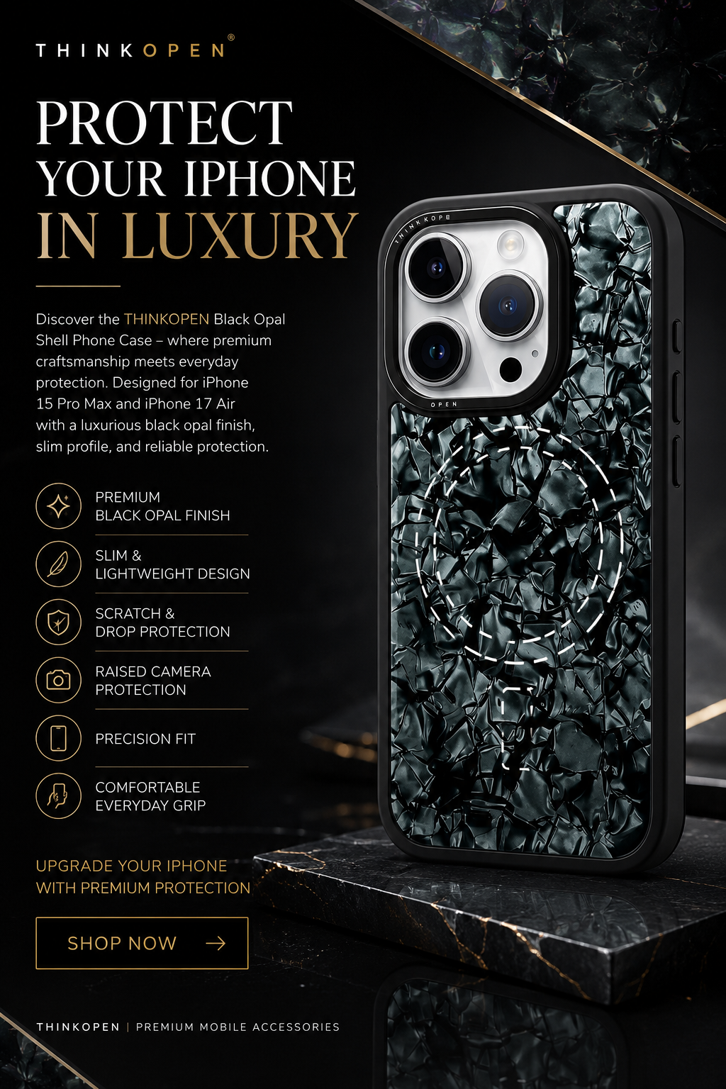 Why the THINKOPEN Black Opal Shell Phone Case Is the Ultimate Choice for Style and Everyday Protection