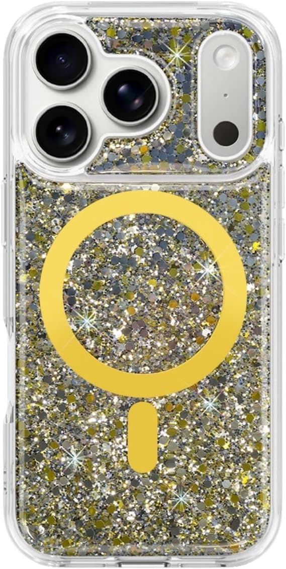 THINKOPEN 5M Gold Glitter Phone Case for iPhone 15 Pro Max