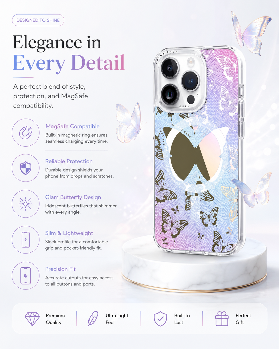 Butterfly Pattern Phone Case for iPhone 15 Pro
