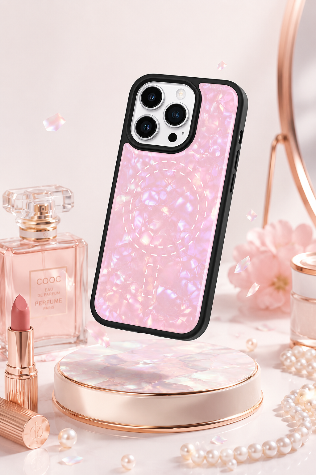 THINKOPEN Opal Shell Pink Case for iPhone 13 Pro & iPhone 16 Pro – Premium Iridescent Protective Cover