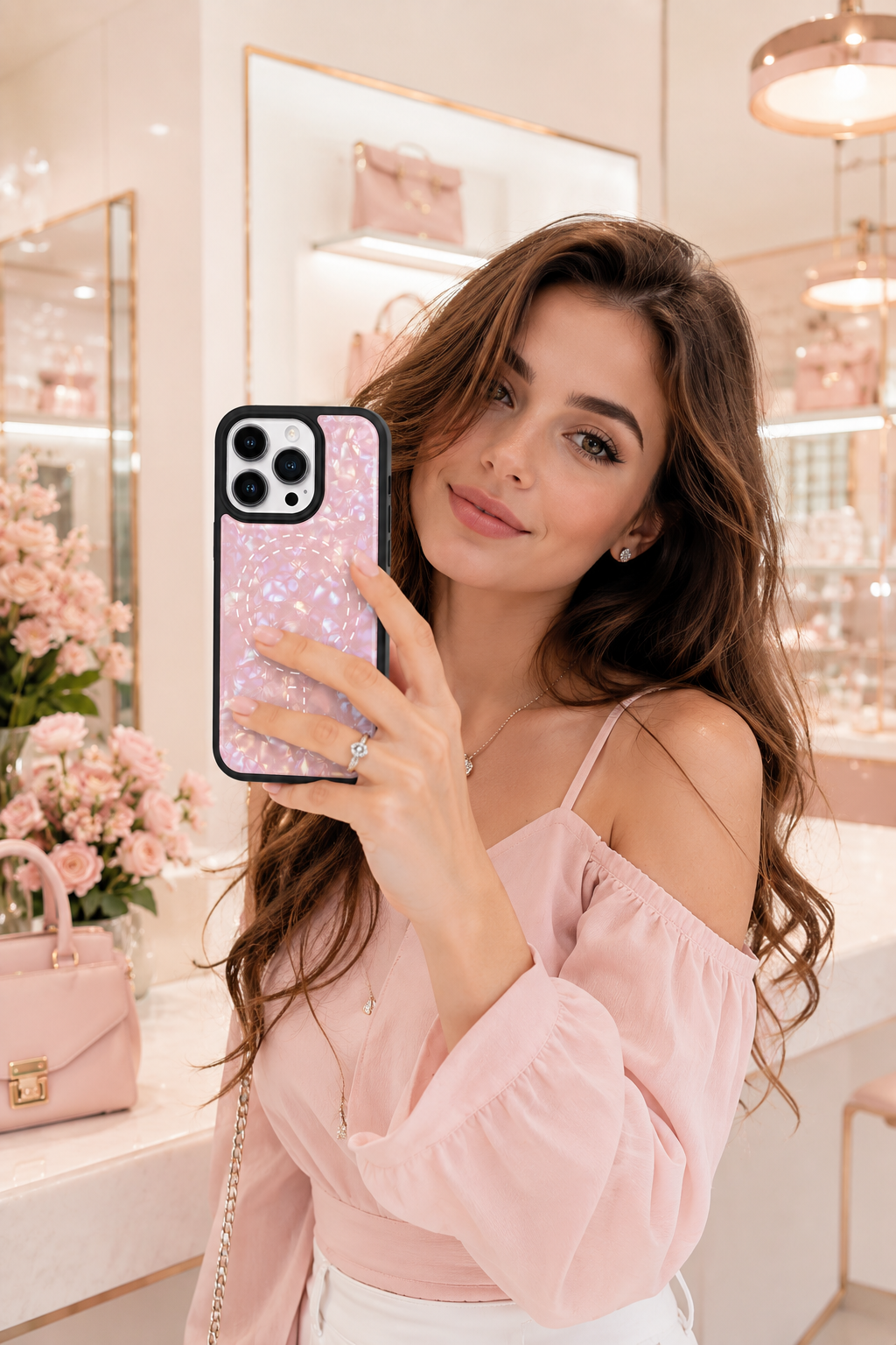 THINKOPEN Opal Shell Pink Case for iPhone 13 Pro & iPhone 16 Pro – Premium Iridescent Protective Cover