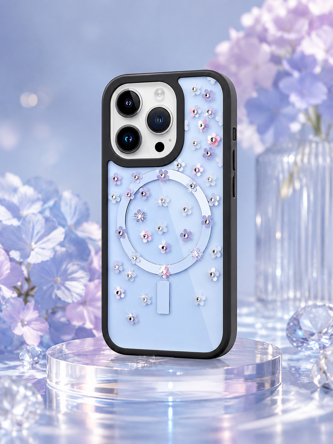 THINKOPEN Floral Mirror Phone Case for iPhone 15 Pro Max