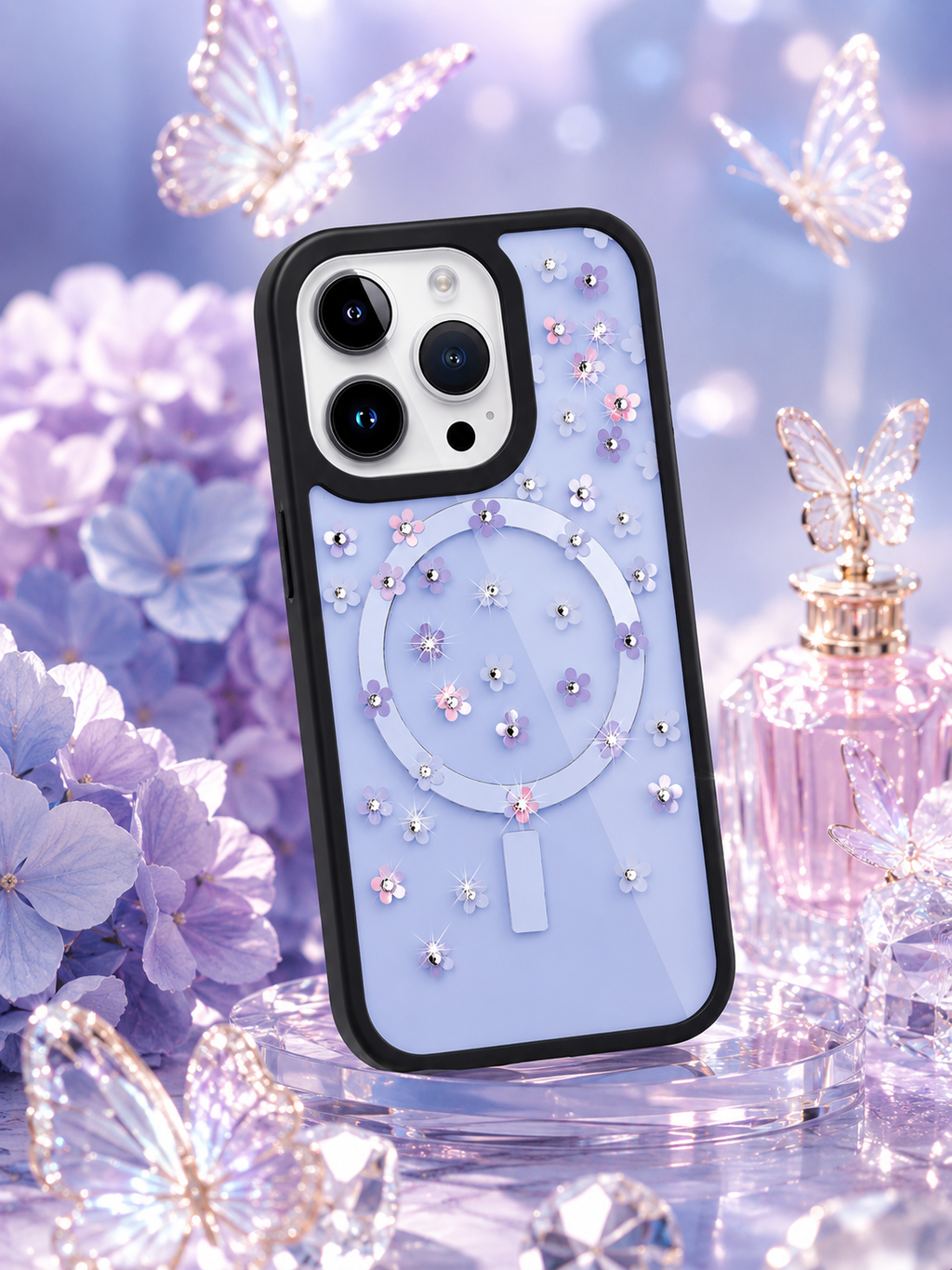 THINKOPEN Floral Mirror Phone Case for iPhone 16 Pro Max