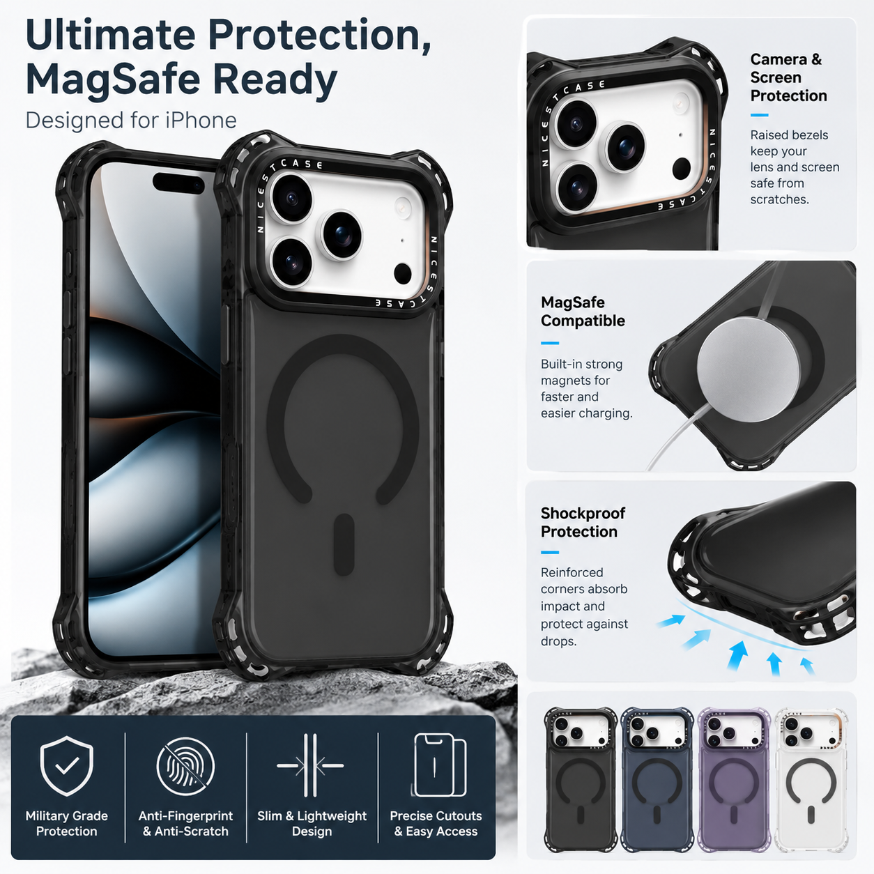 THINKOPEN 7.5M Colourful MagSafe Case with Logo for iPhone 16 Pro, iPhone 16 Pro Max & iPhone 17 – Premium Shockproof Protective Cover