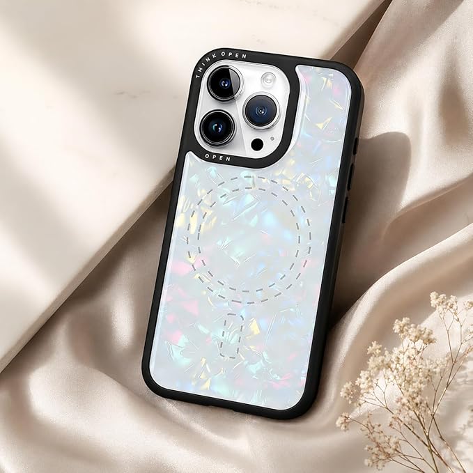 THINKOPEN 3M White Opal Shell Case for iPhone 13 Pro & iPhone 16 Pro – Premium Iridescent Protective Cover
