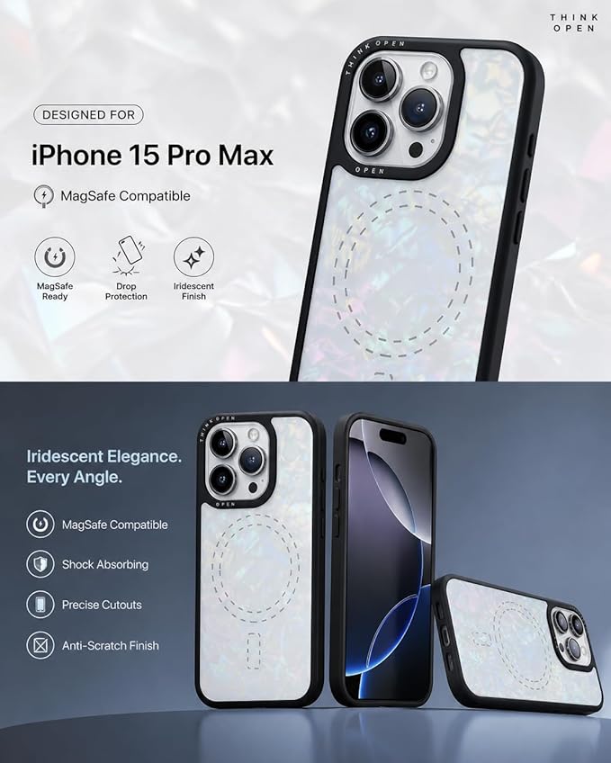 THINKOPEN 3M White Opal Shell Case for iPhone 13 Pro & iPhone 16 Pro – Premium Iridescent Protective Cover